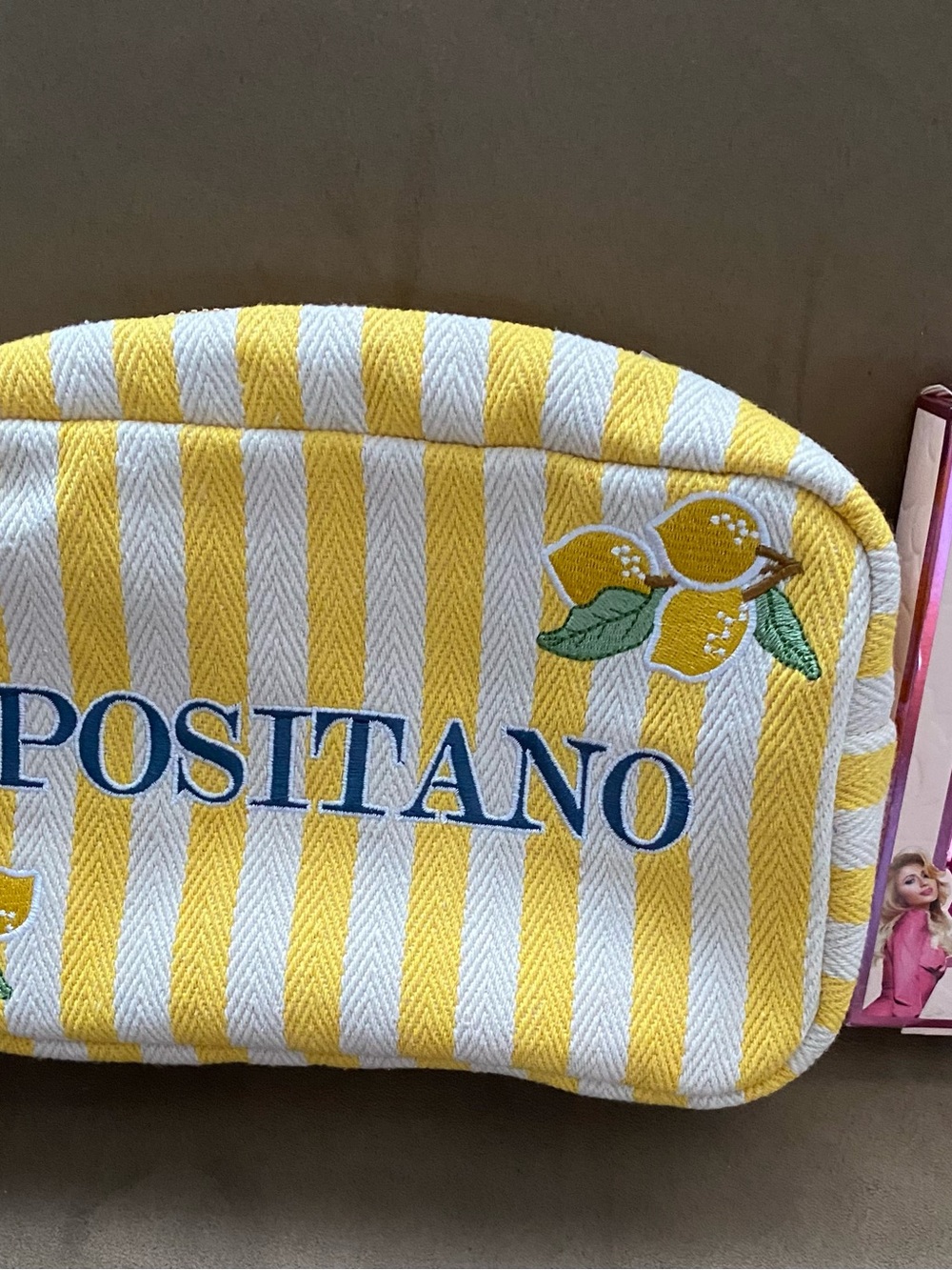 Source Unknown Yellow & White Striped Lemon Cosmetic Pouch